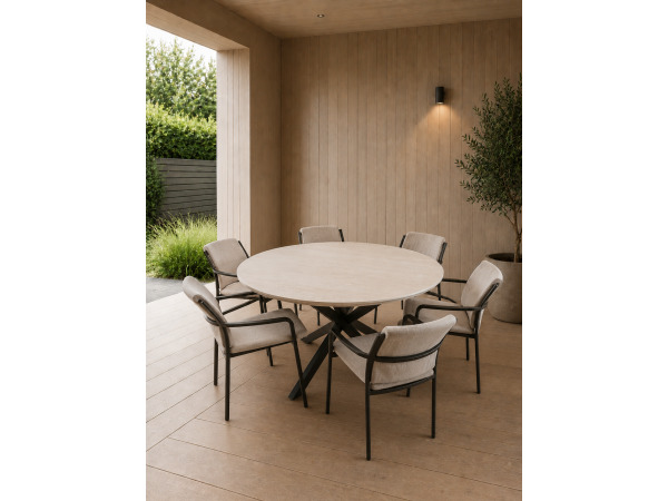 Flora outdoor set 6 stoelen + 1 tafel 140Ø - Bruin