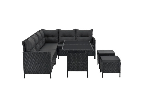 Loungeset Manacor - Polyrotan - zwart/grijs