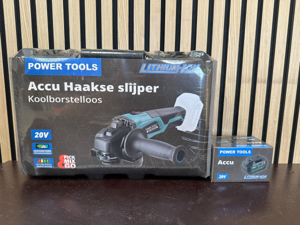 20V Accu Haakse Slijper 115 mm met 4.0Ah Accu en Koffer