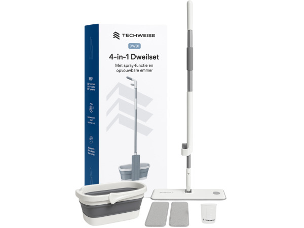 Techweise 4-in-1 Dweilset met Spray &amp; Opvouwbare Emmer
