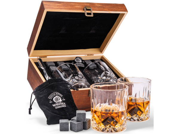 Whisky set 8 Koelstenen en 2 Whiskey Glazen