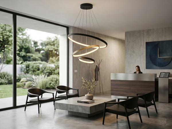 Hanglamp Zand Zwart en Goud Trio Ring 50W LED CCT 3 Kleur 