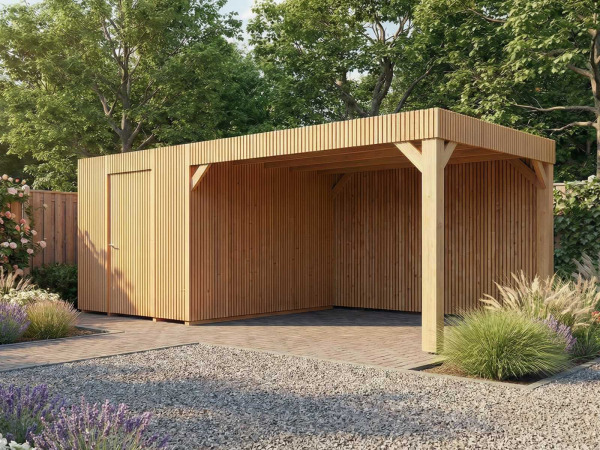 Tuinhuis triple-profiel met overkapping 400x600x240 cm