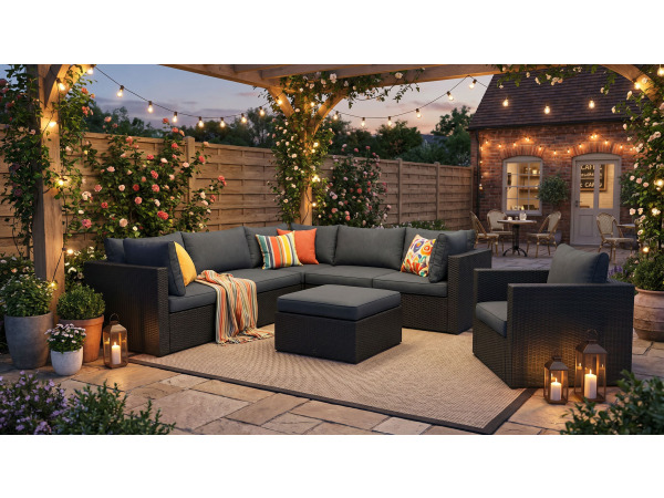 Loungeset EIVISSA | 7-delig | Wicker | zwart + antraciet