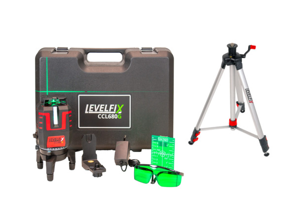 Levelfix kruislijnlaser groen set met statief CCL680G