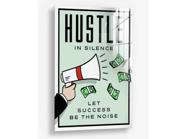Hustle in Silence glasschilderij 60x80cm