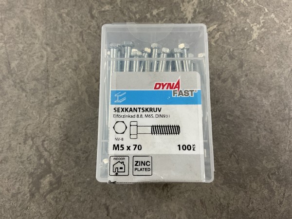 12x Dynafast zeskantschroef M5x70 mm