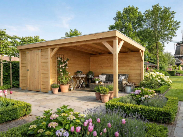 Berging met overkapping - 550x300x245 cm