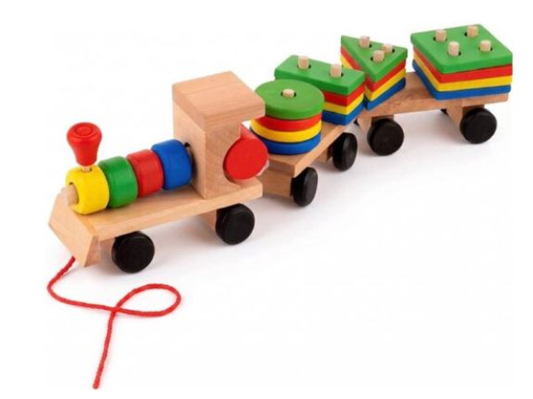 Speelhout – Geo trein met trektouwtje – 36cm