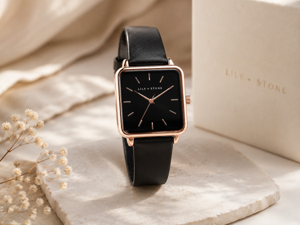 Lily & Stone Dameshorloge - Zwart/Rose Goud