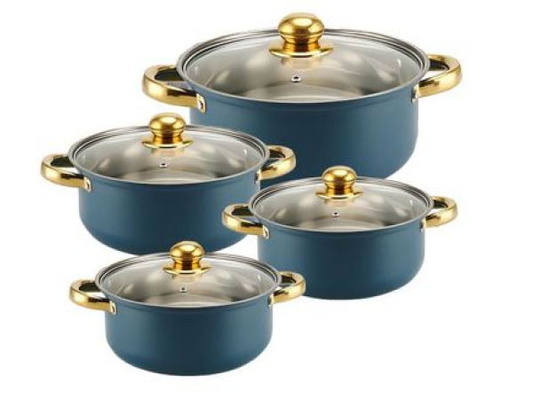 Pannenset blauw 6 pannen met deksels