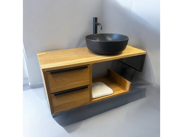 Casajoy Eiken badkamermeubel 100cm met Zwarte Waskom