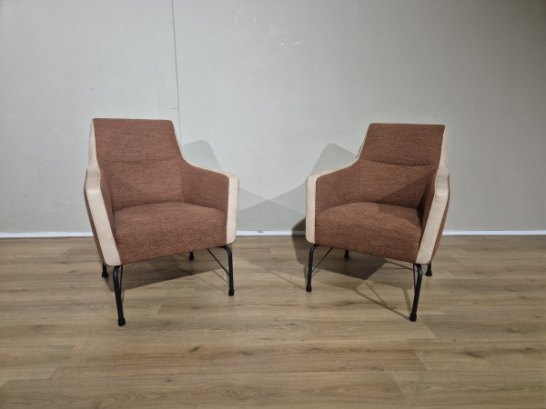 2x Montel Bliss - Fauteuils - Showroommodellen - Bruin - Creme