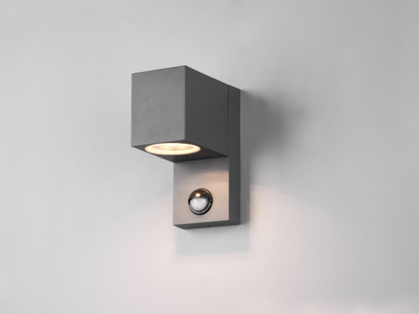 2x Wandlamp rechthoekig GU10 fitting zand zwart IP44 met sensor