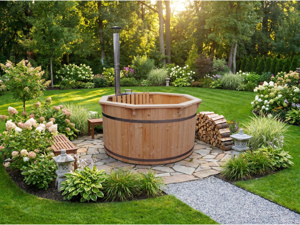 Houten hottub met kachel incl. cover