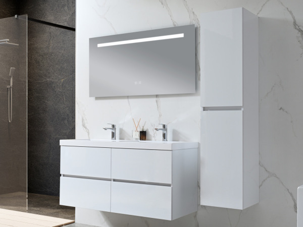 Badkamermeubel 120 cm - Hoogglans wit + witte wasbak