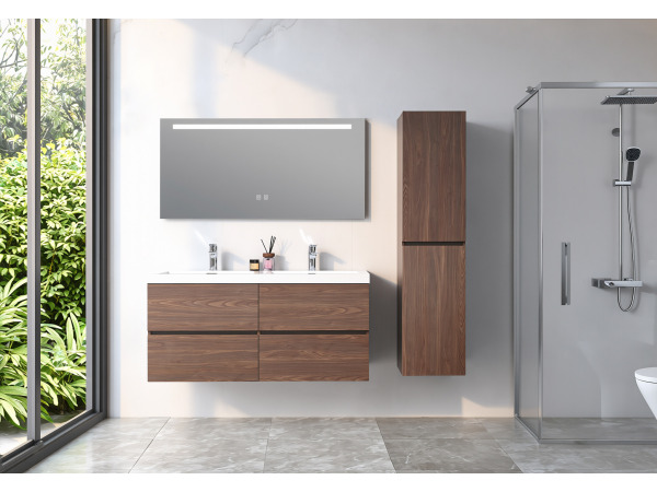 Badkamermeubel 120 cm - Donker hout decor + witte dubbele wa