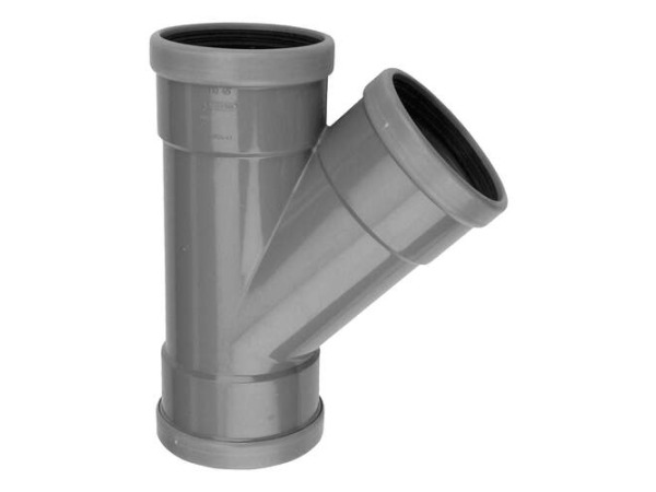 Wavin Wafix PVC T-stuk 45° 160 mm SN4 3 x mof met manchet gr