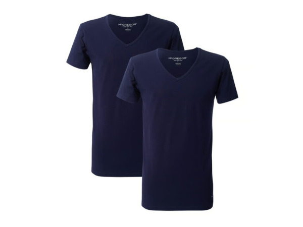 McGregor Premium stretch t-shirt 2-pack V-neck blauw maat L