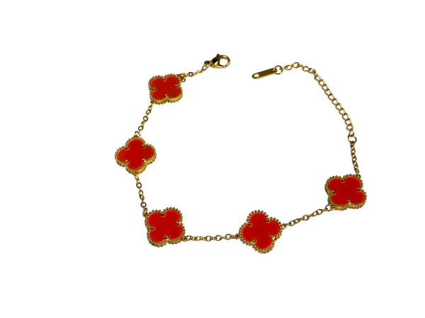 Uniek 18k GP | Alhambra Style Bracelet | Carnelian Orange