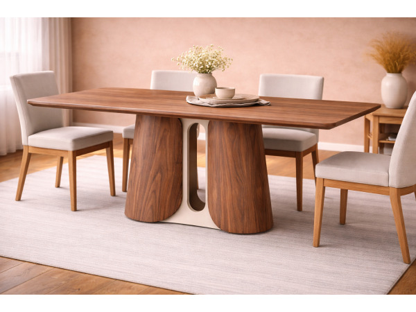  Eettafel Walnoot 240x110x76 - Rechthoek ronde rand - creme