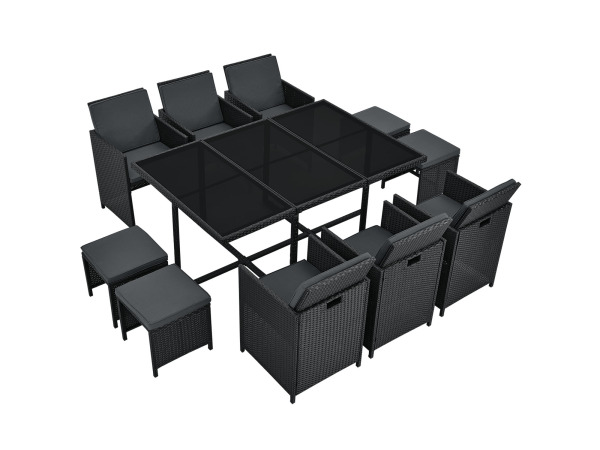 Polyrotan eetset - Baracoa XL - 11-delig - Zwart