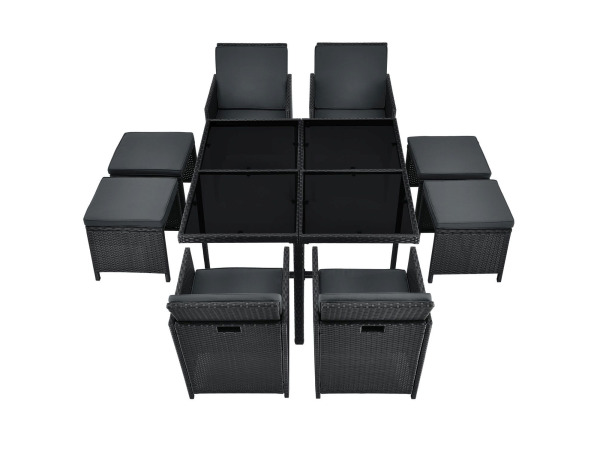 Polyrotan eetset - Baracoa L - 9-delig - Zwart