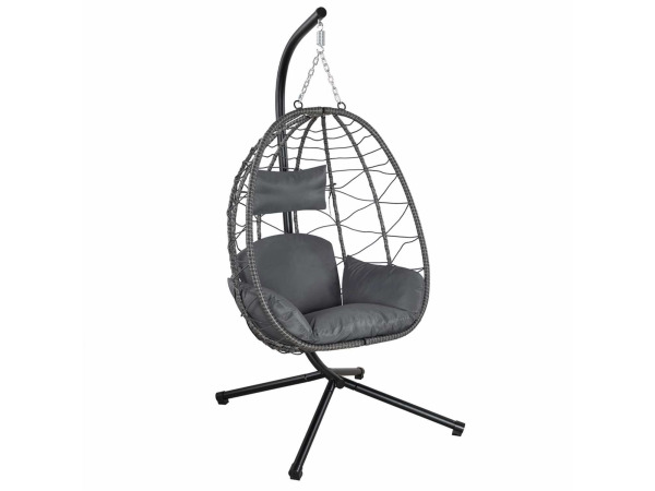 Polyrotan Hangstoel - Grijs - Incl. onderstel