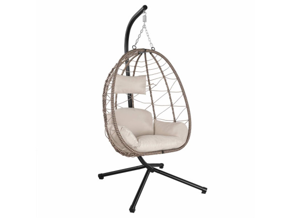 Polyrotan Hangstoel - Beige - Incl. onderstel