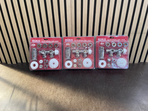 3x Riko Rian complete radiator-aansluitset met thermostaat