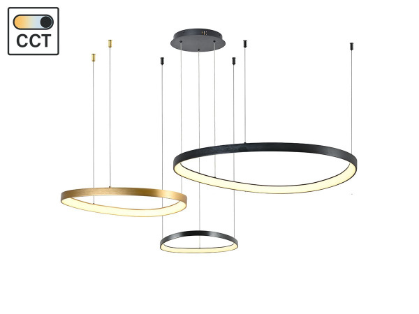 Hanglamp Zwart en Goud Trio Ring 160W LED CCT 3 Kleur