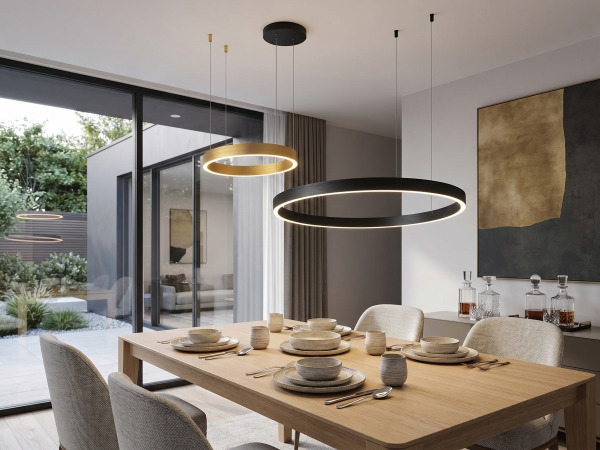 Hanglamp Zand Zwart en Goud Duo Ring 60W LED CCT 3 Kleur