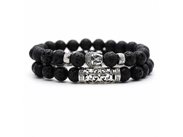 Heren Armband Set Zwart met Boeddha Bedel