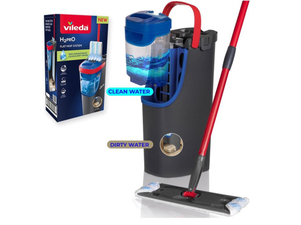 Vileda H2Pro Flatmop Dweilsysteem met Emmer en Steel