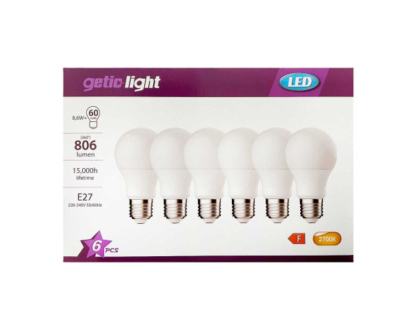 5x Energetic A60 Frost LED-lamp 8,6W 4000K E27 6-pack