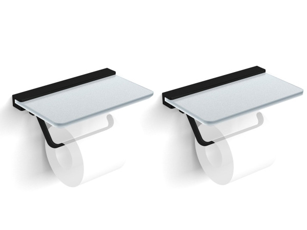 2x Beaux closetrolhouder met glazen planchet Ulis mat zwart