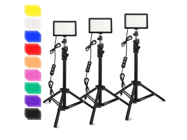 3× 70LED videolicht met vestelbaar statief en kleurfilters