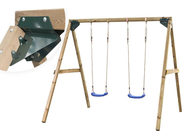 Houten dubbele schommel "Lucy" met 2 kunststof schommels