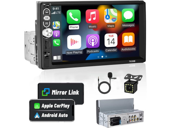 Hikity 1Din CarPlay Autoradio Android voor auto met 7 inch