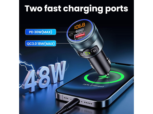 GizmoVine Bluetooth 5.3 auto FM-zender auto-adapter – foto 2 – kavel bij XL Auctions