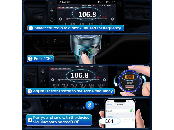 GizmoVine Bluetooth 5.3 auto FM-zender auto-adapter – foto 6 – kavel bij XL Auctions