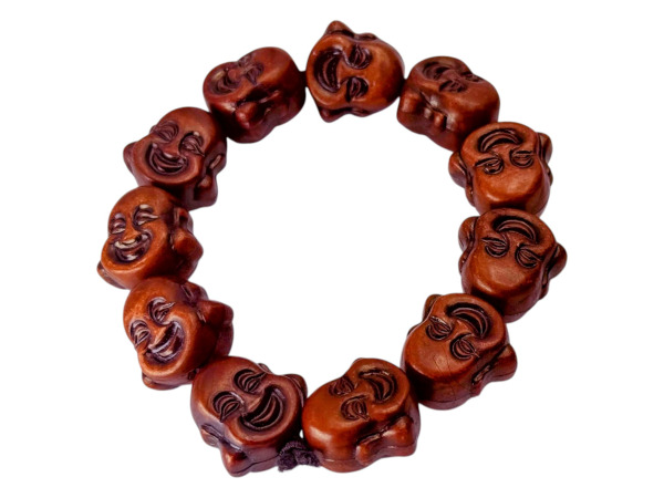 Handgesneden Houten Boeddha Hoofden Gebedskralen Armband