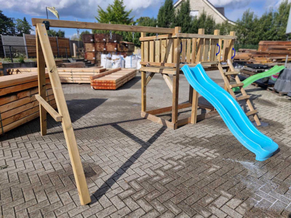 Vrijstaande speeltoren met schommel+glijbaan 410x300x200 cm – foto 2 – kavel bij XL Auctions