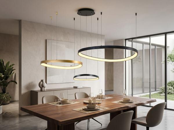 Hanglamp Zwart en Goud Trio Ring 160W LED CCT 3 Kleur