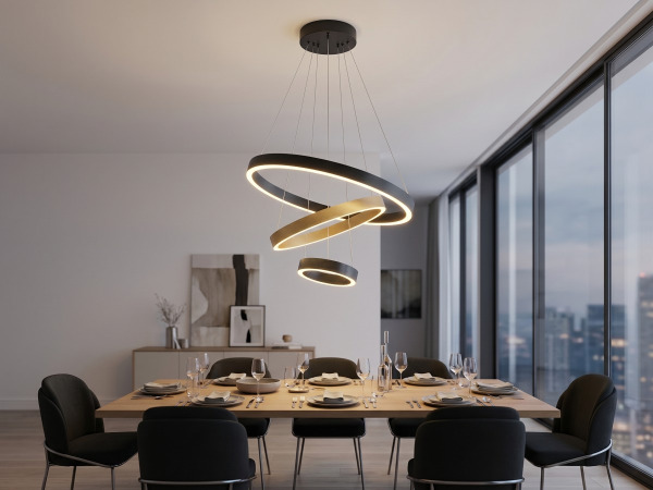 Hanglamp Zwart en Goud Trio Ring 60W LED CCT 3 Kleur