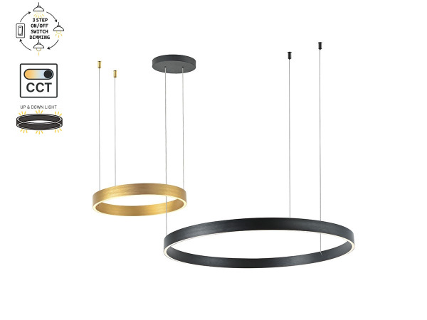 Hanglamp Zand Zwart en Goud Duo Ring 60W LED CCT 3 Kleur