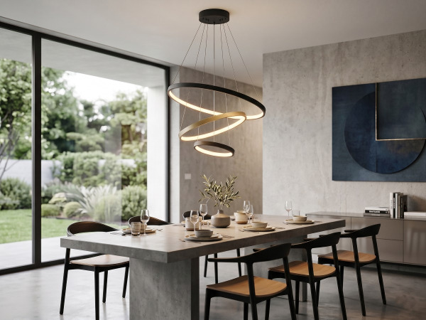 Hanglamp Zand Zwart en Goud Trio Ring 50W LED CCT 3 Kleur
