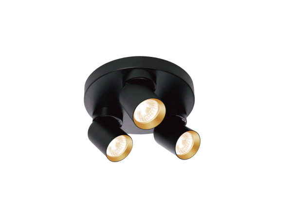 4x Rond GU10 Opbouwspot Armatuur triple zand zwart en goud