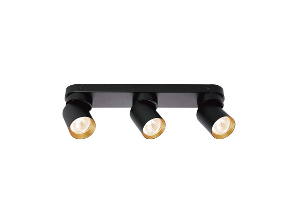 2x GU10 Opbouwspot Armatuur triple cilinder zand zwart en goud