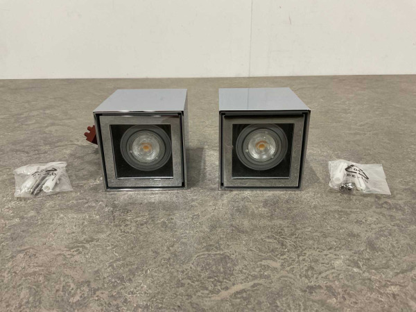 2x Base On opbouwspot GU10 kantelbaar 80x80mm chroom – foto 2 – kavel bij XL Auctions